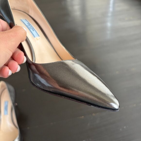 Prada Pewter Metallic Leather Pointed Toe Pumps – Size 37.5 (BRAND NEW) - Picture 15 of 16